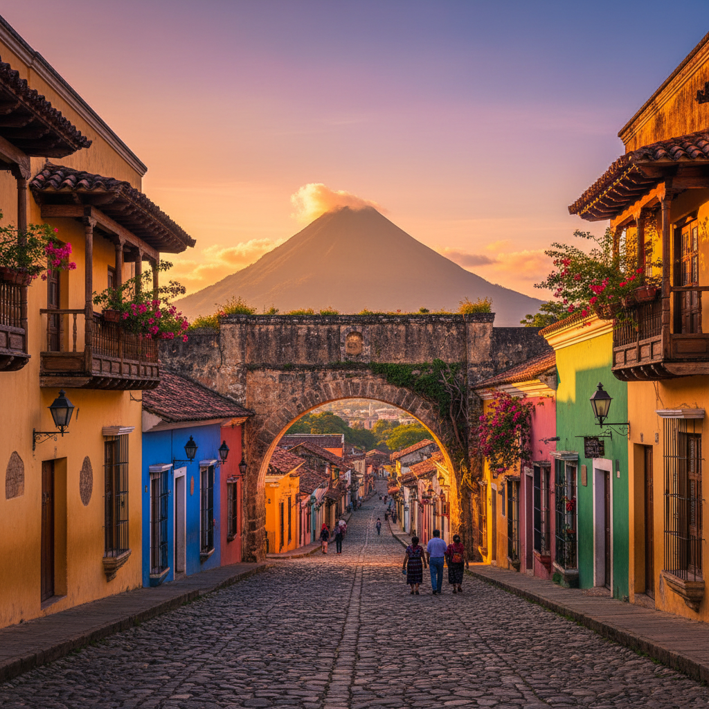 Antigua Guatemala colonial arch Santa Catalina cobblestone streets