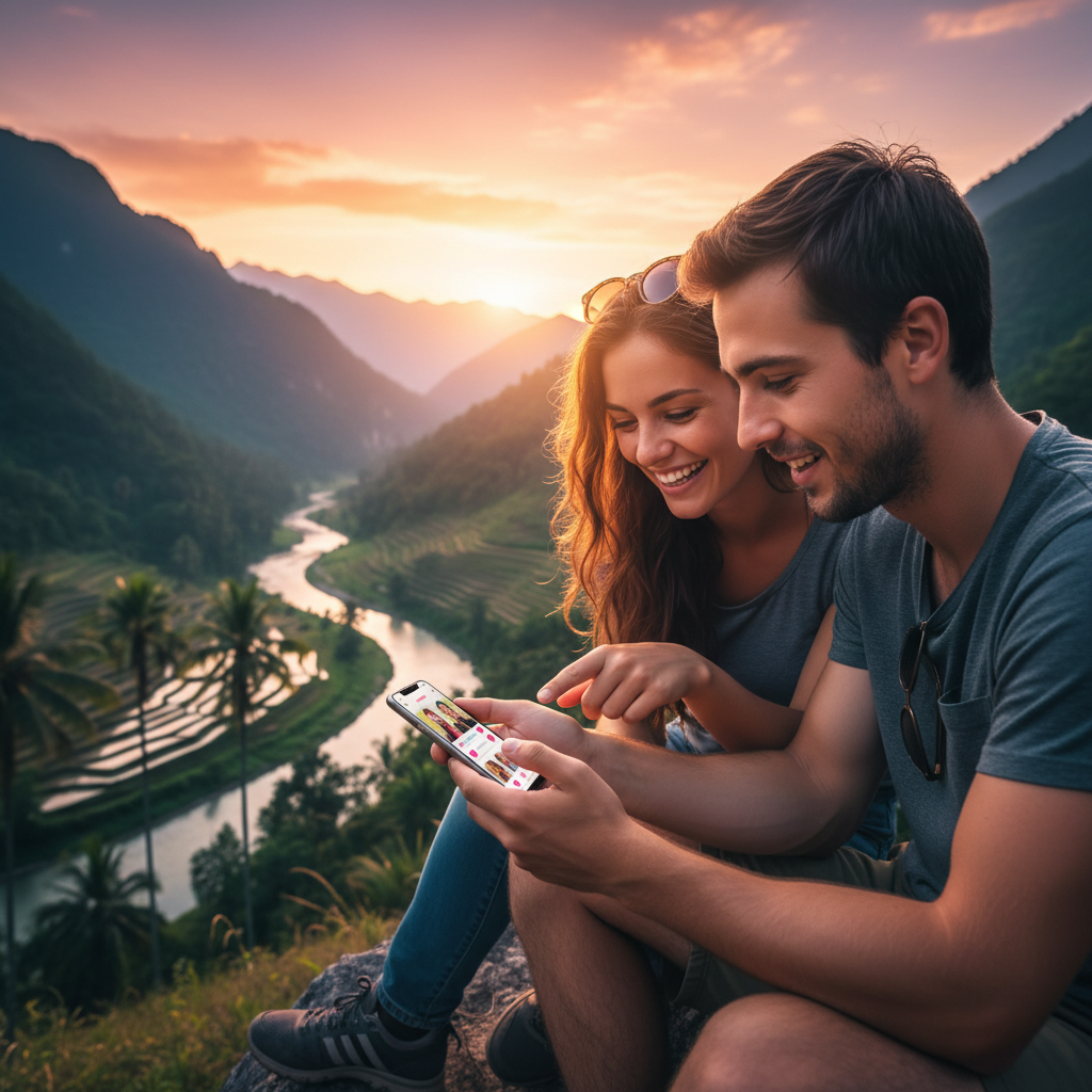 Couple Antigua Guatemala rooftop restaurant volcano view romantic