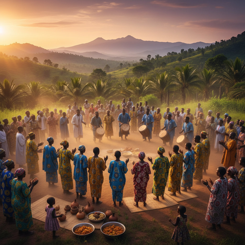 traditional Guinean gathering, community event, horizontal