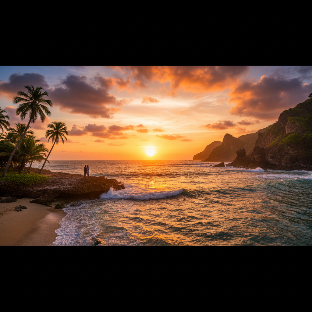 romantic sunset view over the Atlantic coast in Guinea