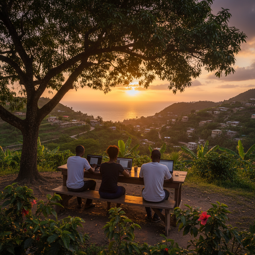 People working on laptops Haiti horizontal