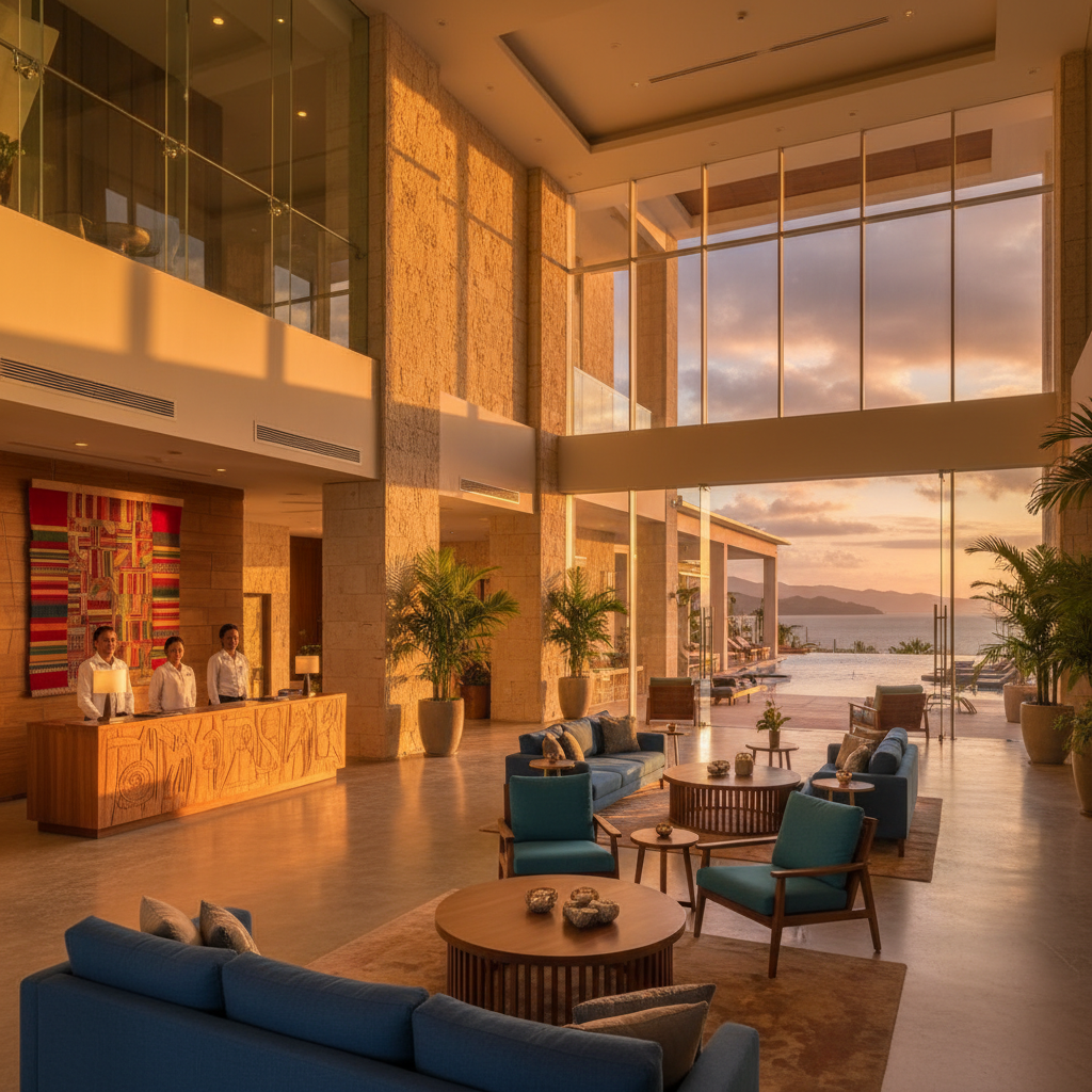 Modern hotel lobby in Haiti horizontal