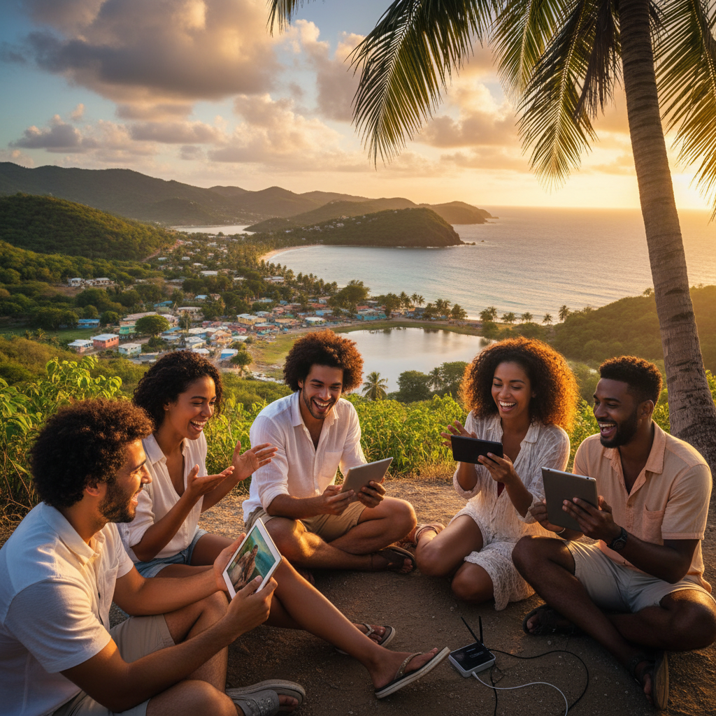 Group of friends connecting online Haiti horizontal