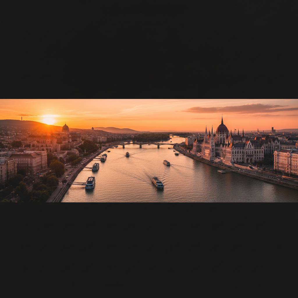 Panoramic cityscape of Budapest, Hungary, with the Danube River, horizontal