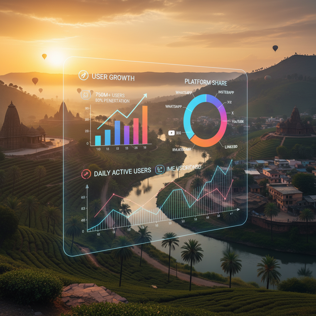 Digital infographic showing social media usage statistics in India
