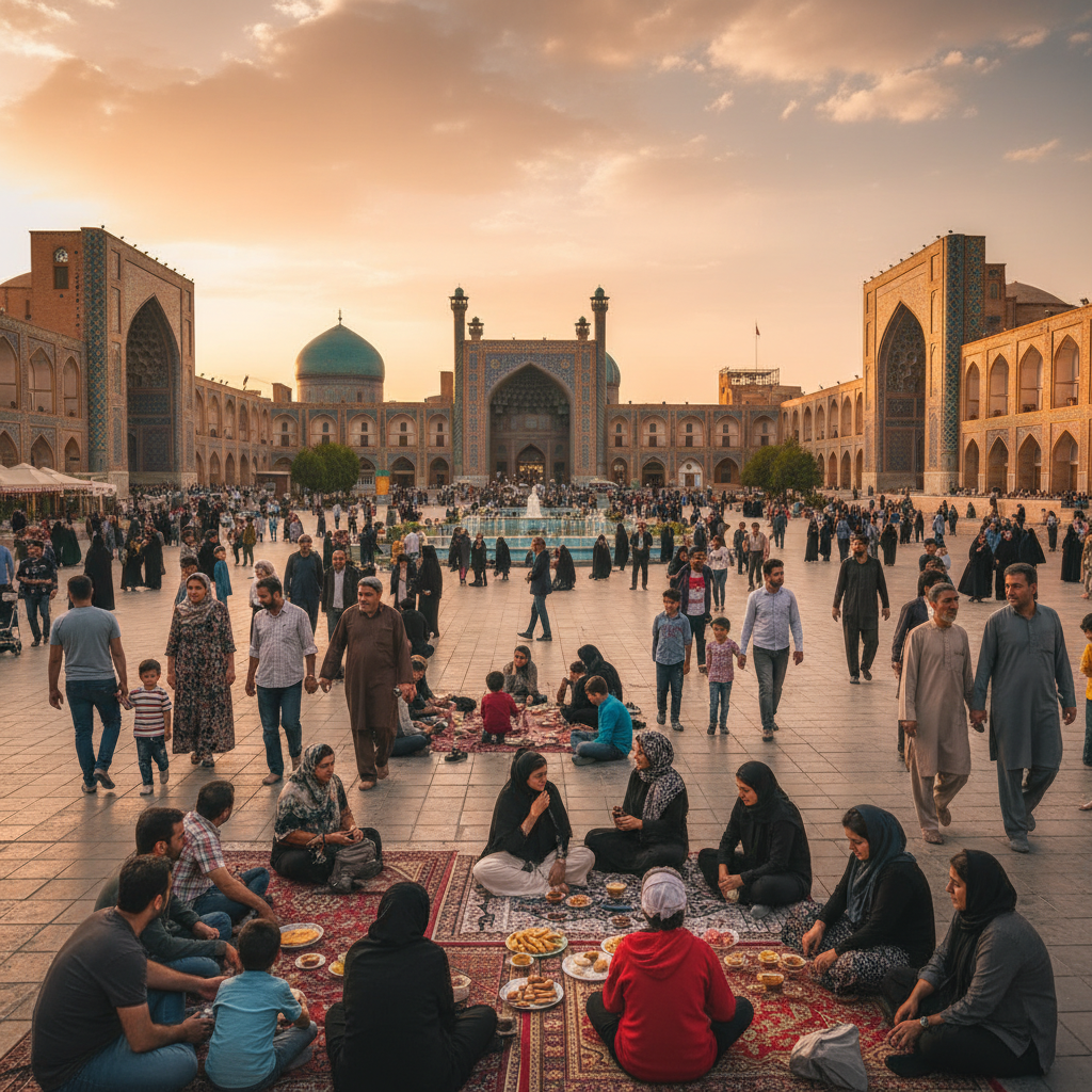 Iran diverse people social gathering Isfahan square