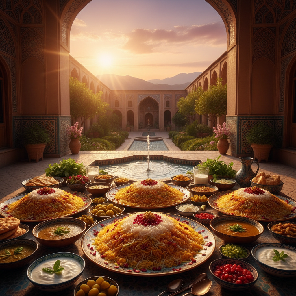 Iran traditional food saffron rice Persian cuisine vibrant