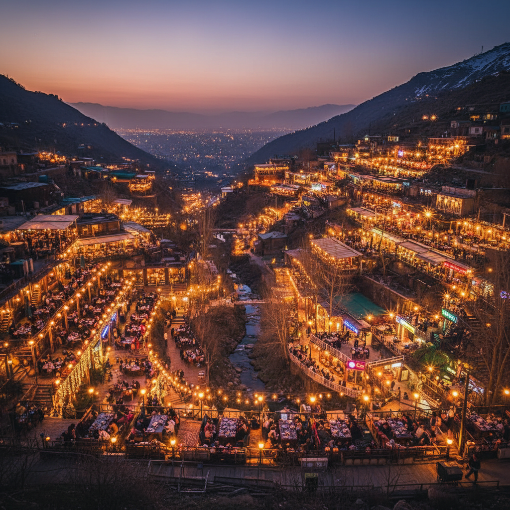 Tehran Darband mountain restaurants night lights