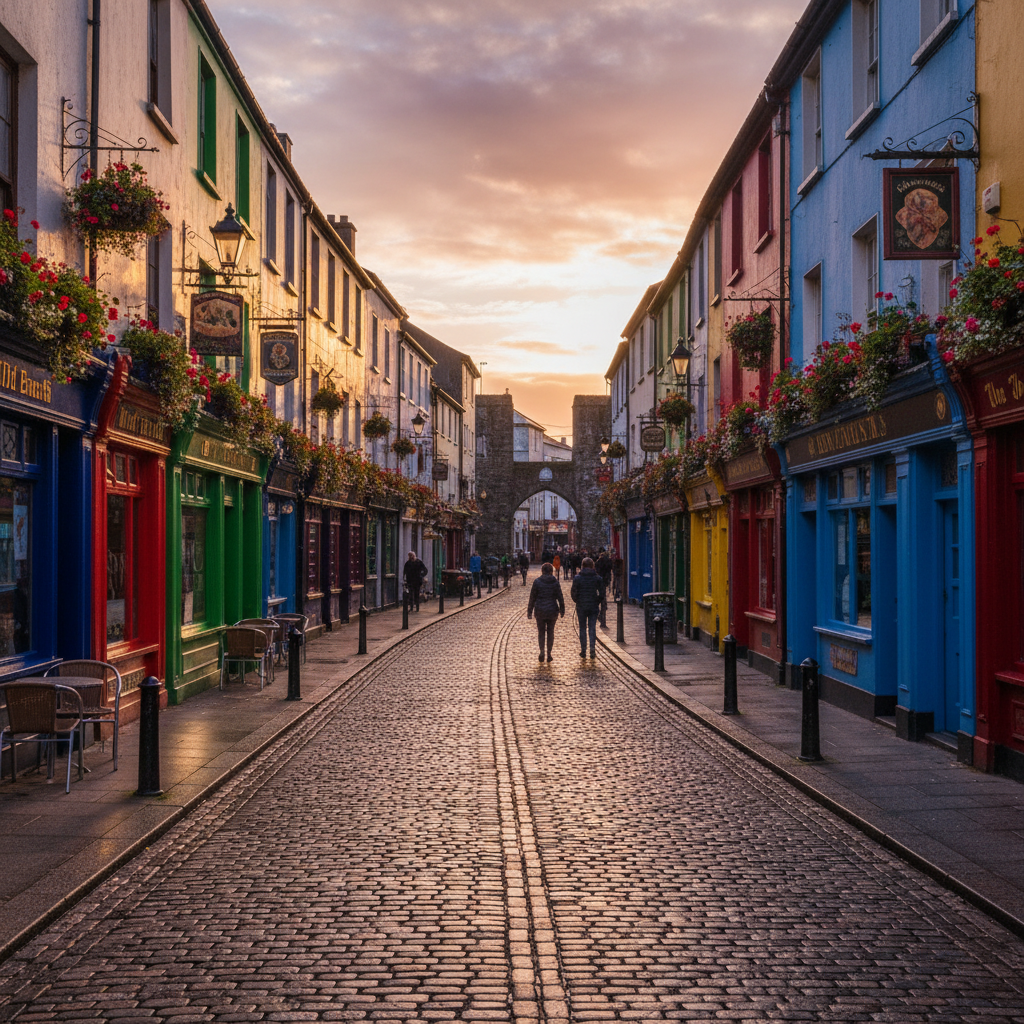 cobblestone street in Galway city, Ireland, horizontal