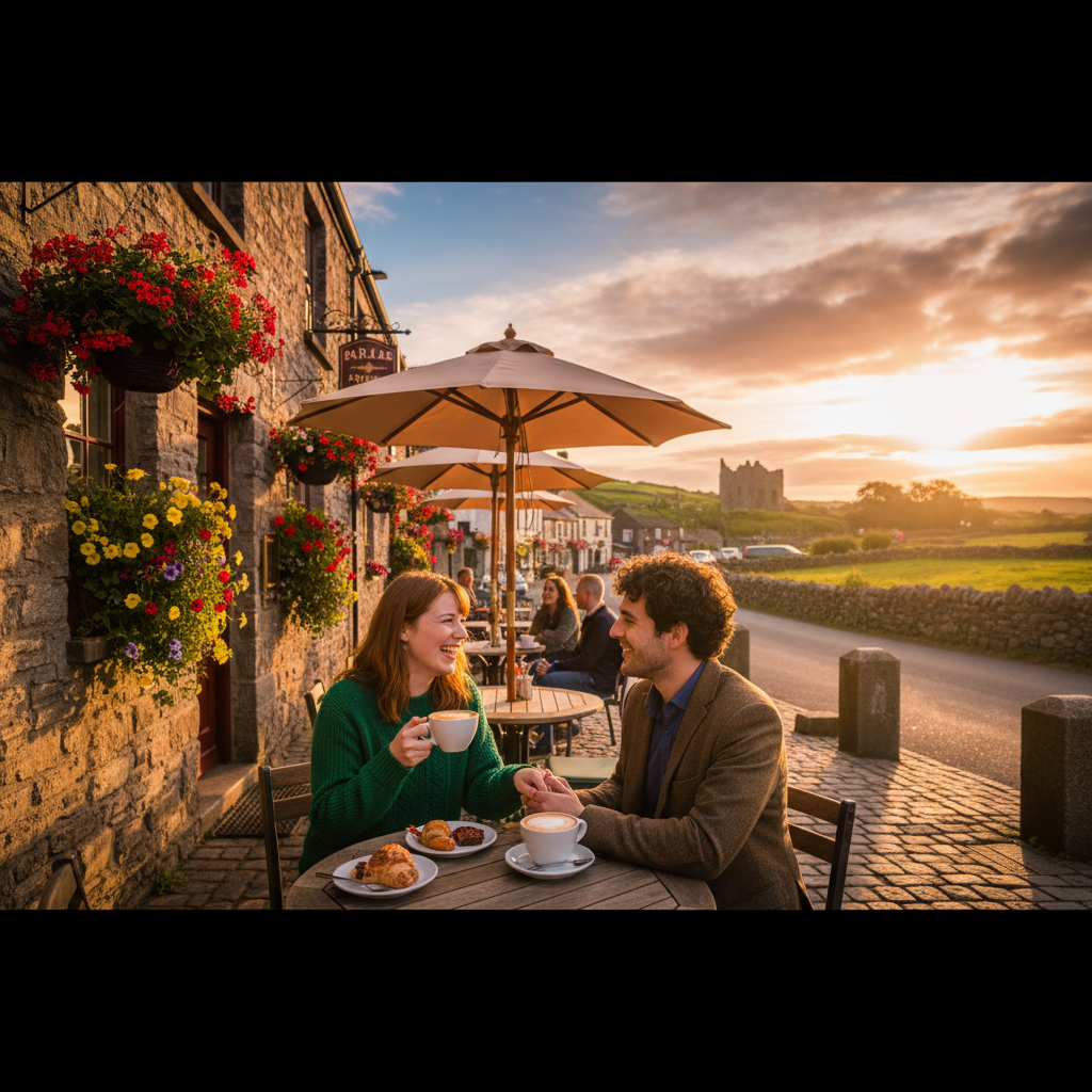 couple on a date at a cafe in Ireland, horizontal