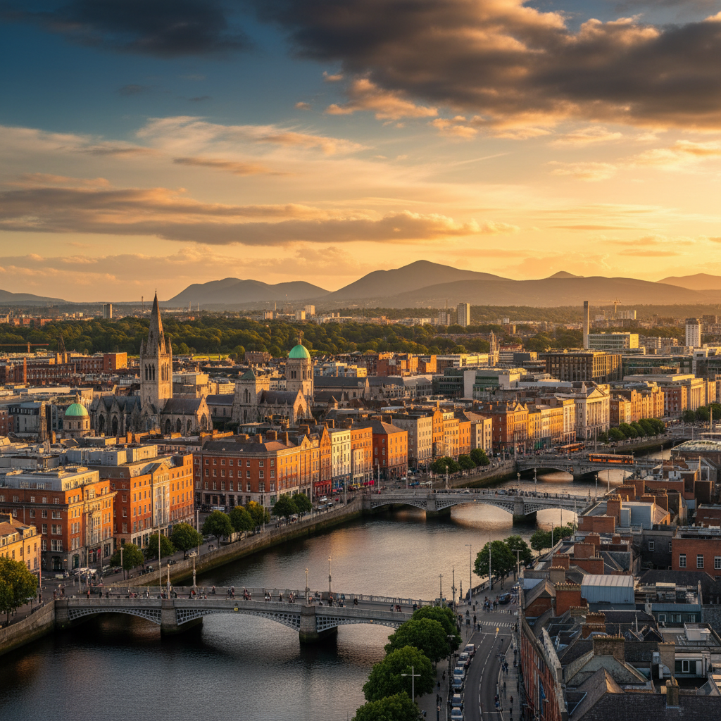overview of Dublin cityscape, Ireland, horizontal