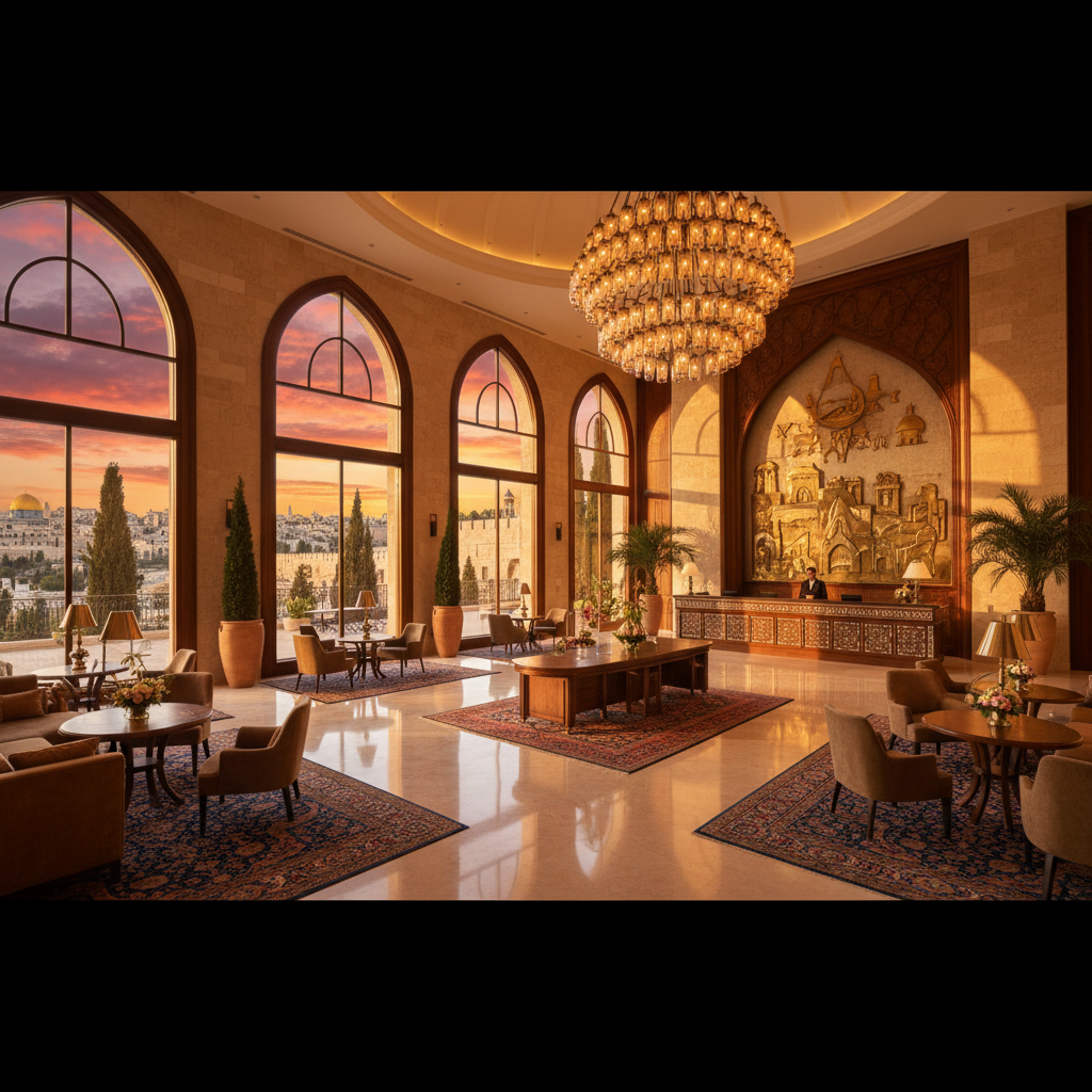 Stylish hotel lobby in Jerusalem horizontal