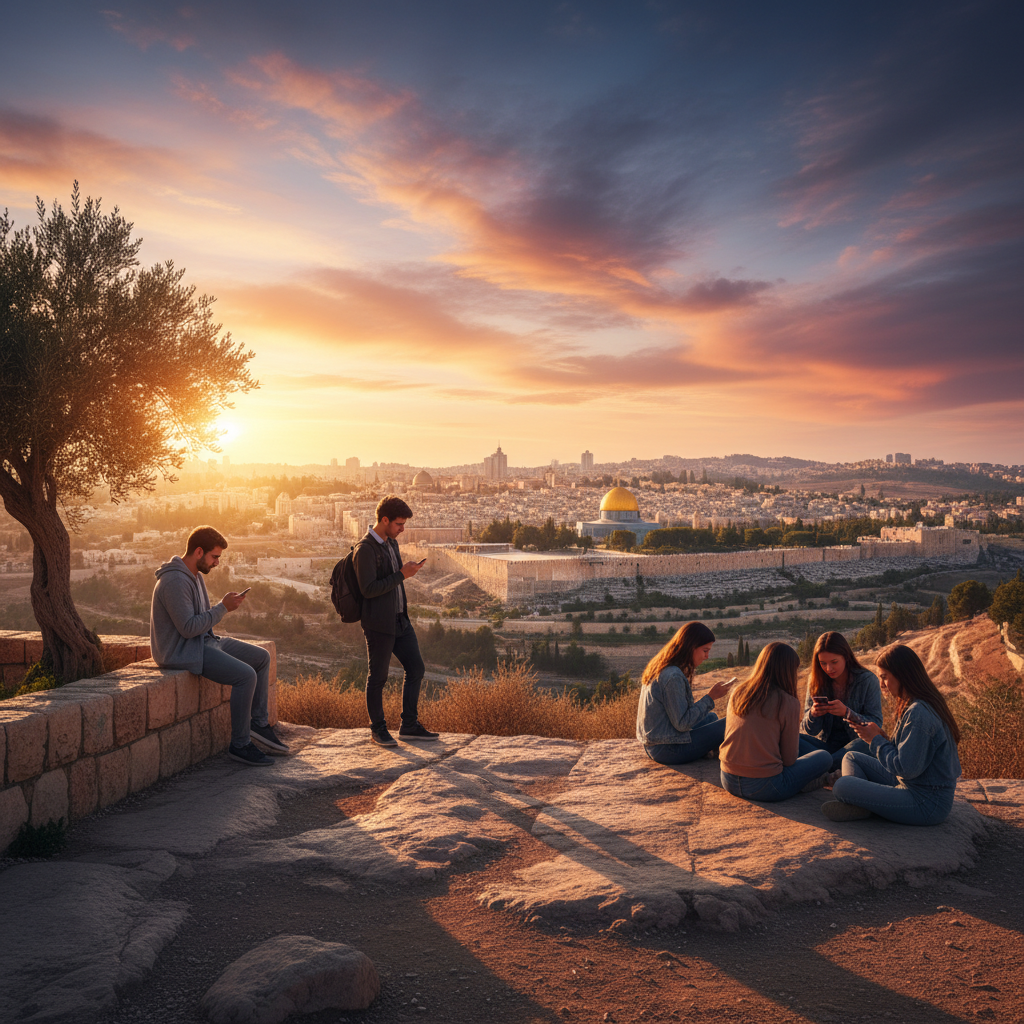 Young adults using smartphones in Israel horizontal