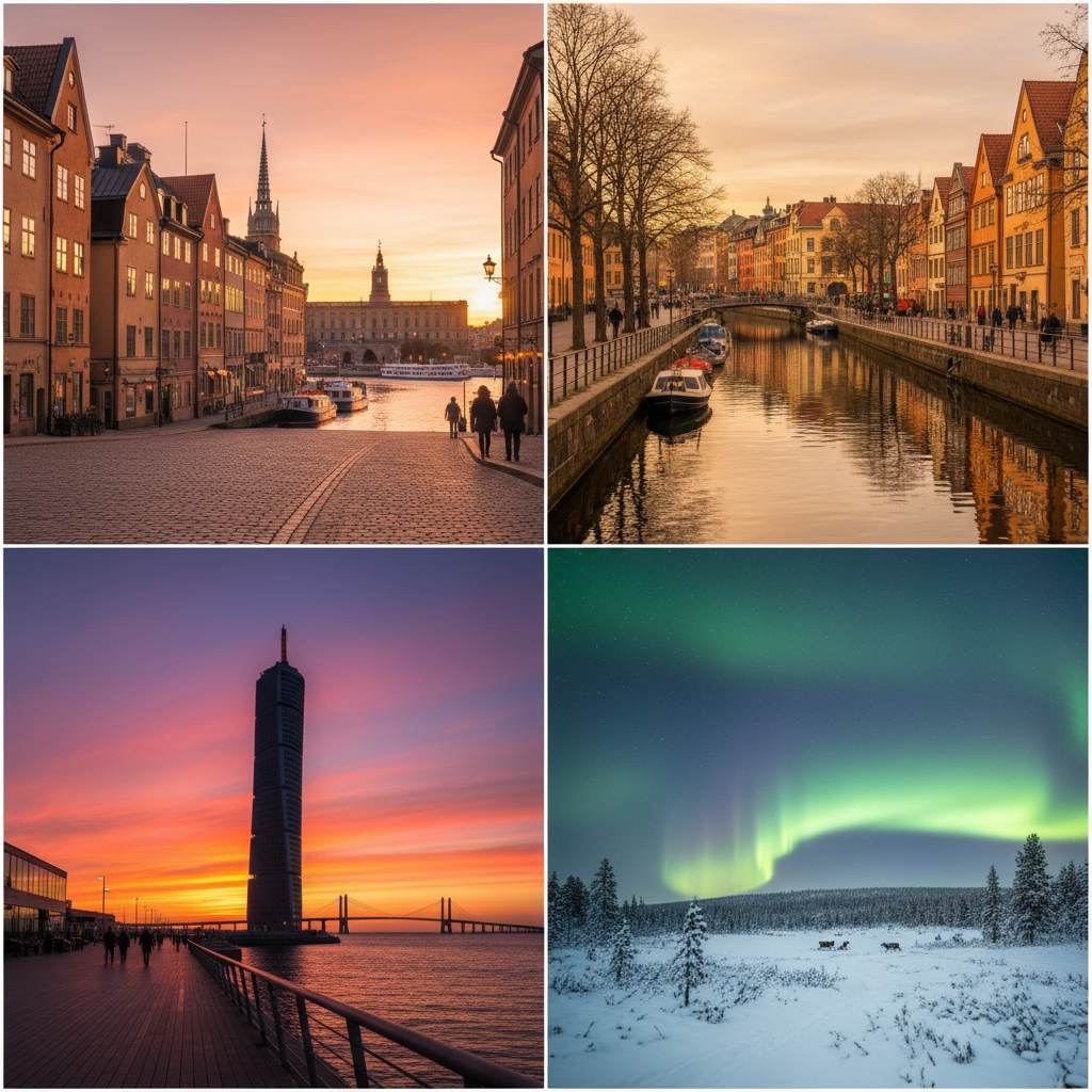 Stockholm Gothenburg Malmö Lapland travel collage Sweden