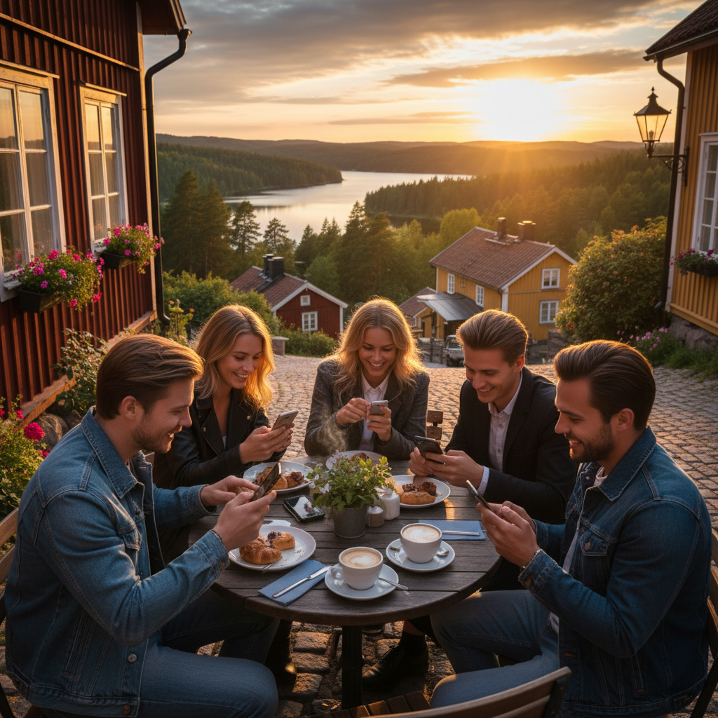 Sweden young people fika cafe smartphone social