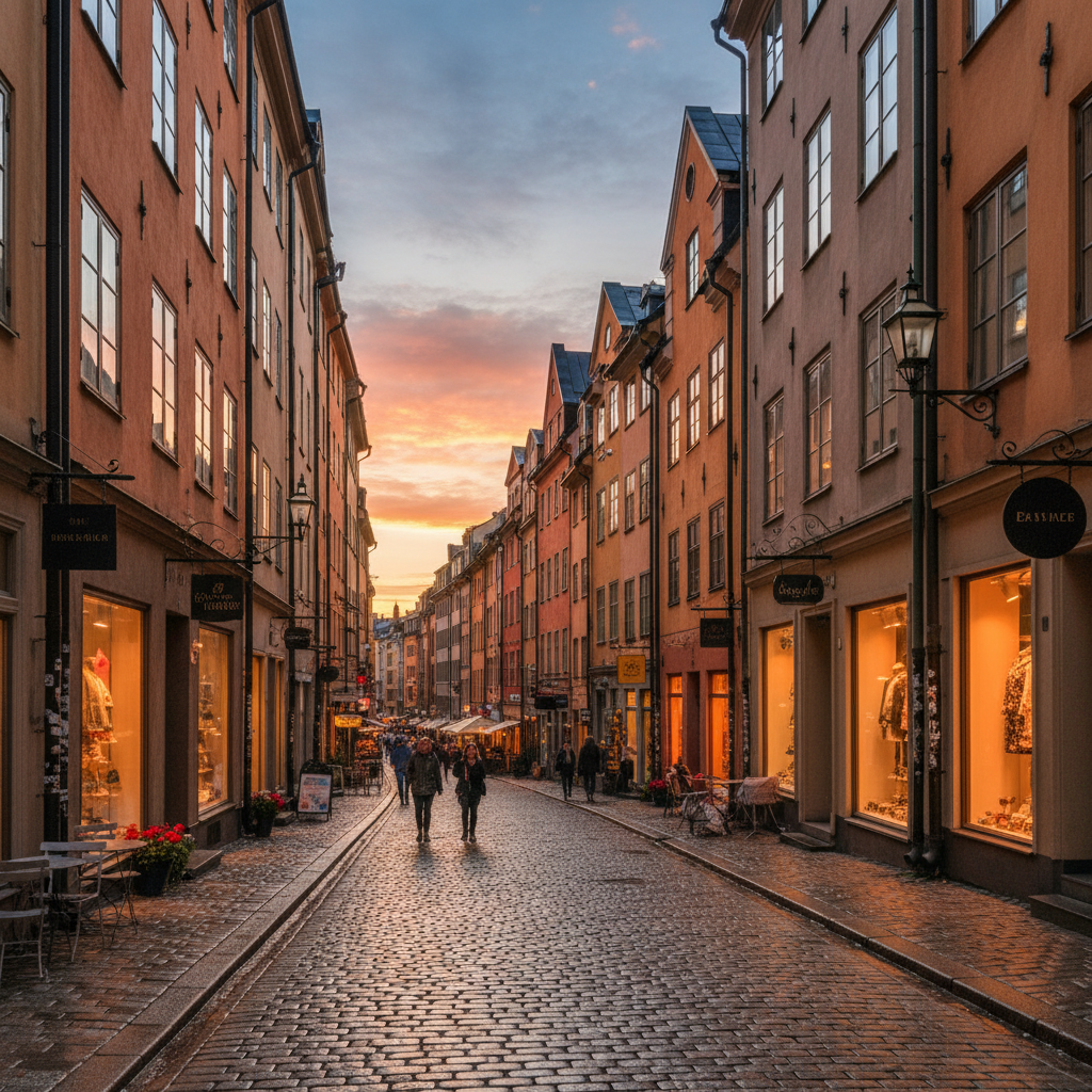 Stockholm Gamla Stan shopping cobblestone street boutiques