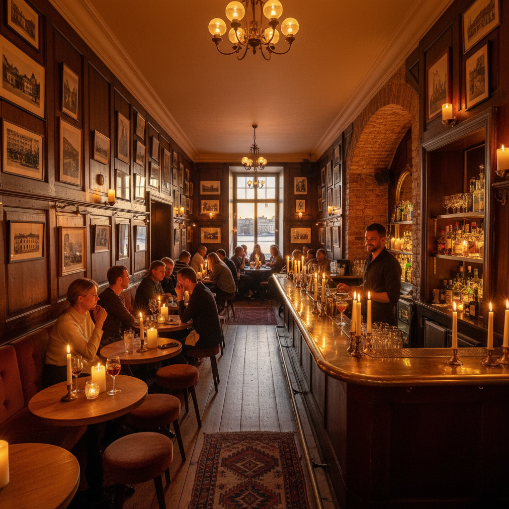 Stockholm nightlife bar cozy candlelit interior