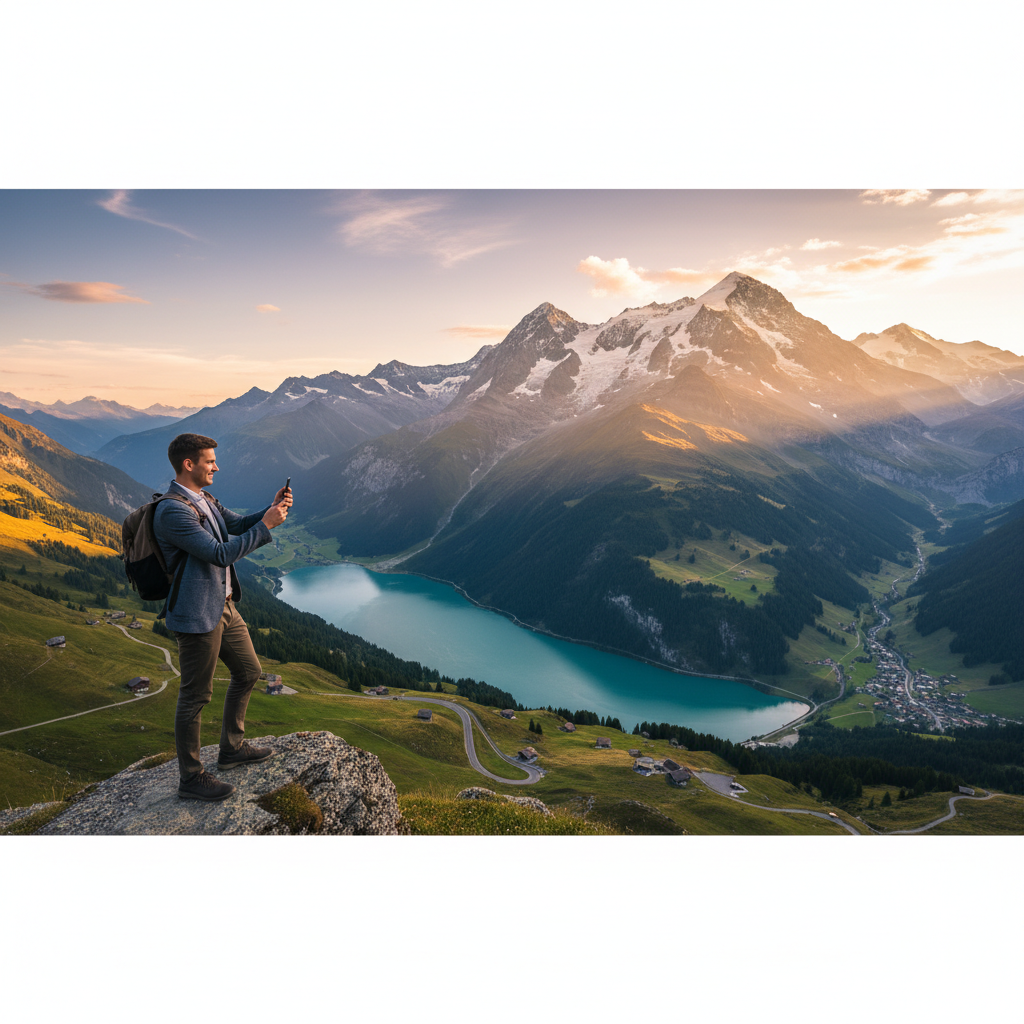 Switzerland young professional smartphone alpine digital