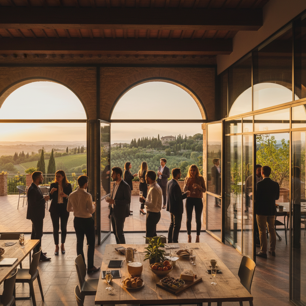 young professionals networking at a co-working space in Italy