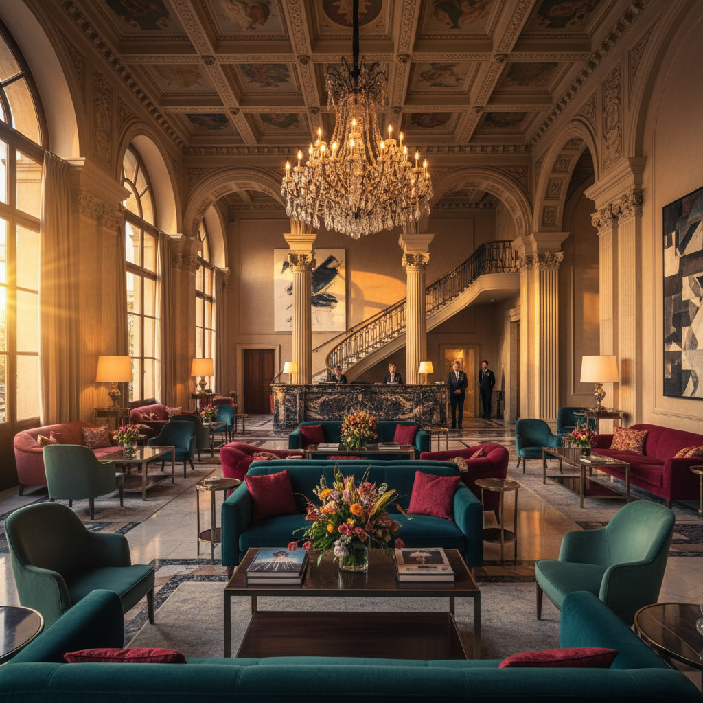 stylish hotel lobby in a major Italian city
