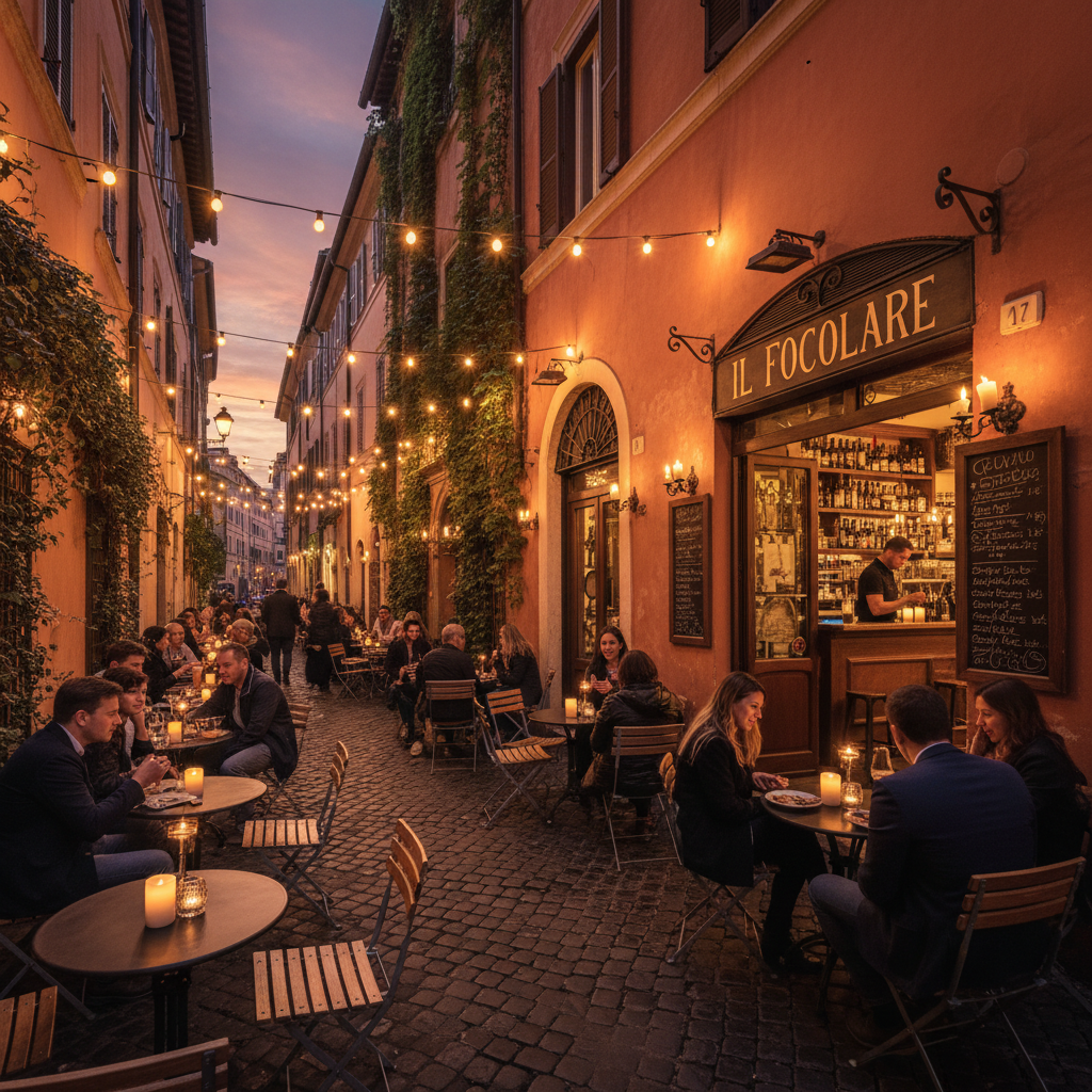 Rome Trastevere nightlife bar cozy candlelight evening