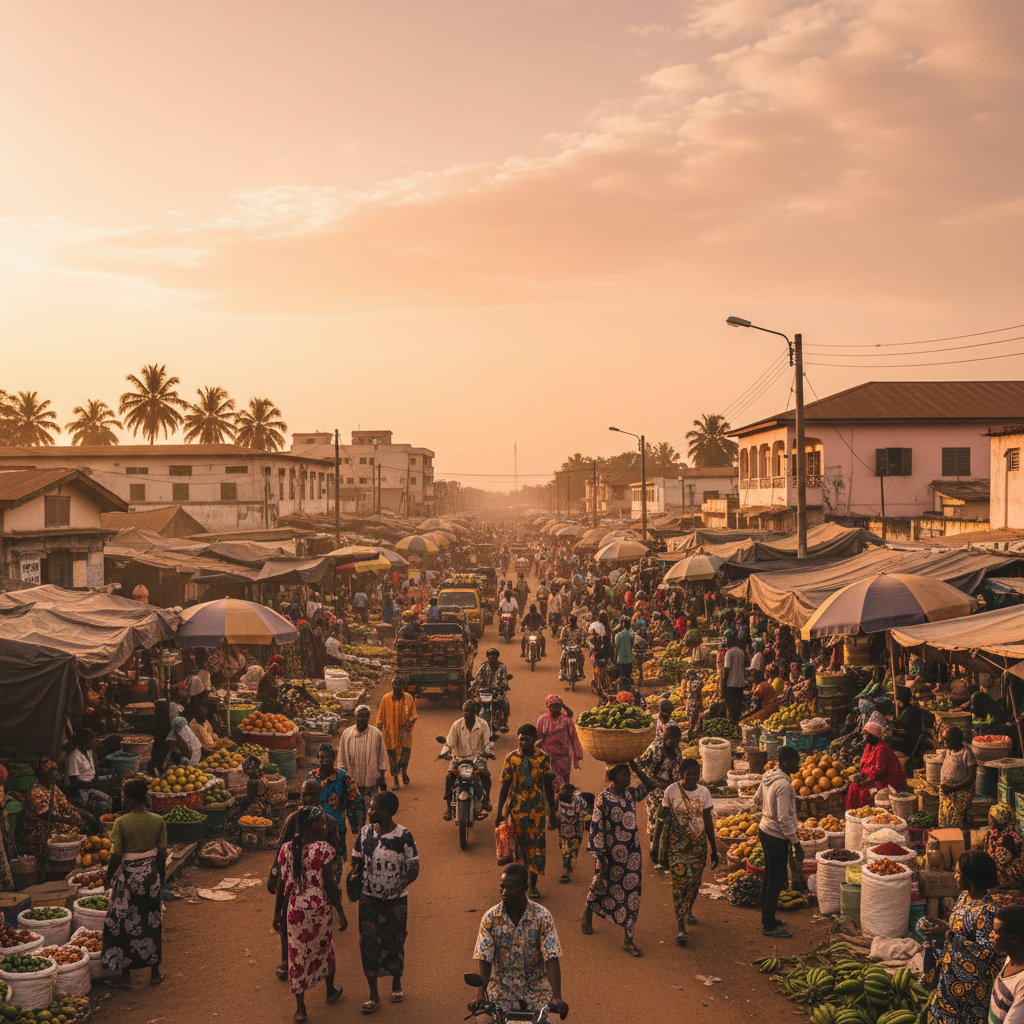 busy market street scene Ivory Coast horizontal