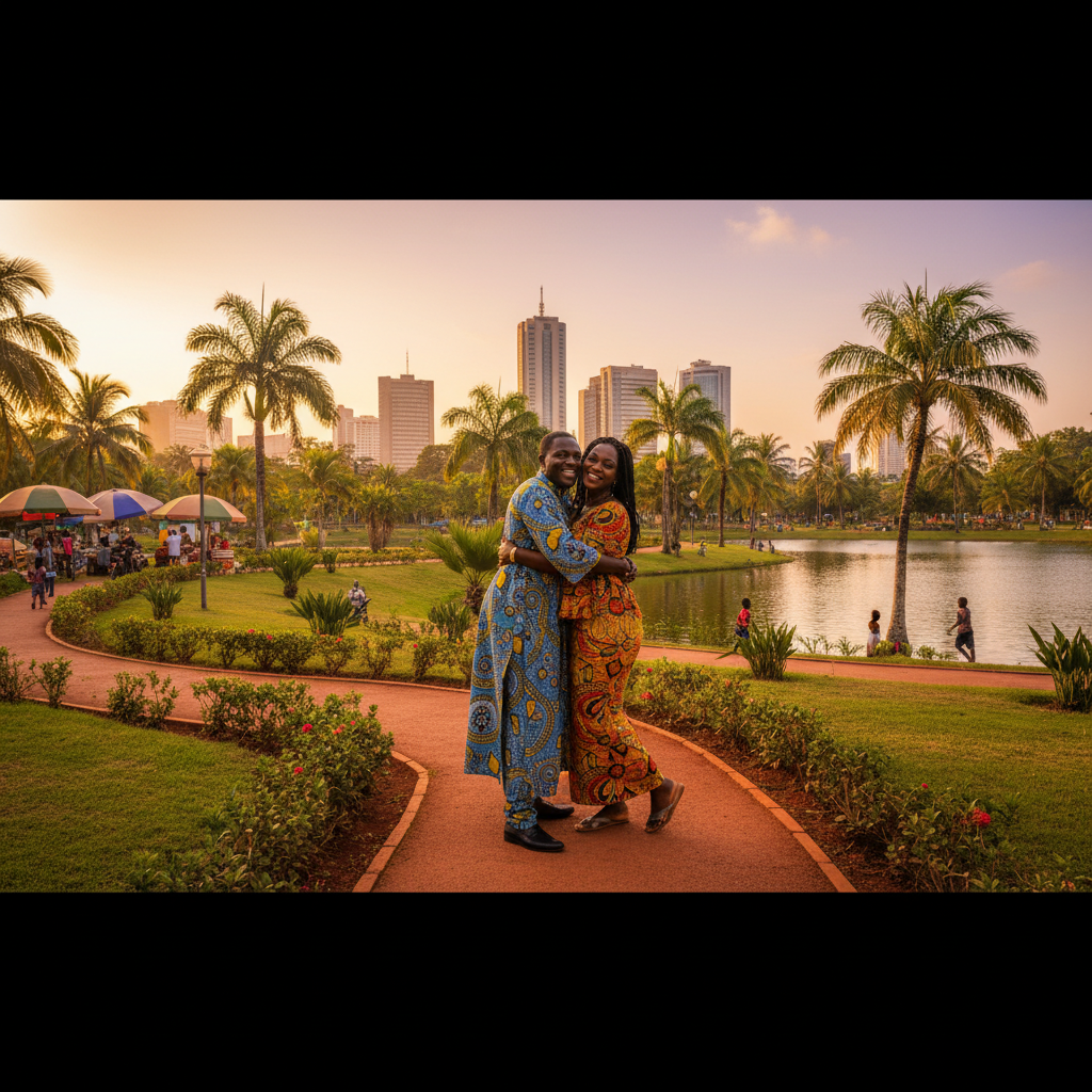 couple meeting in a park Abidjan horizontal
