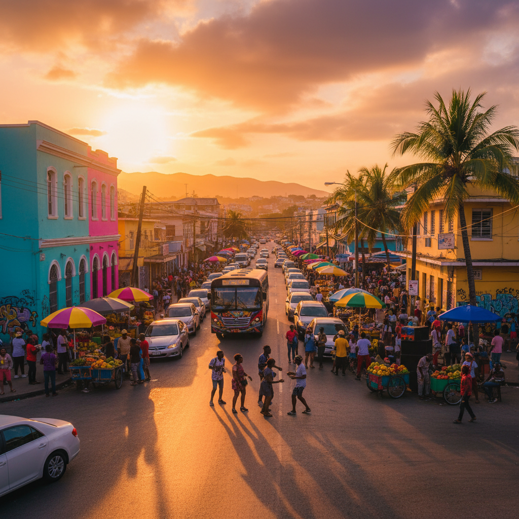 Vibrant street scene Kingston Jamaica