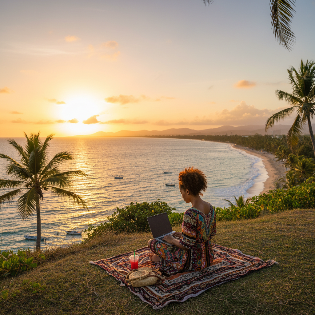 Jamaican entrepreneur working laptop