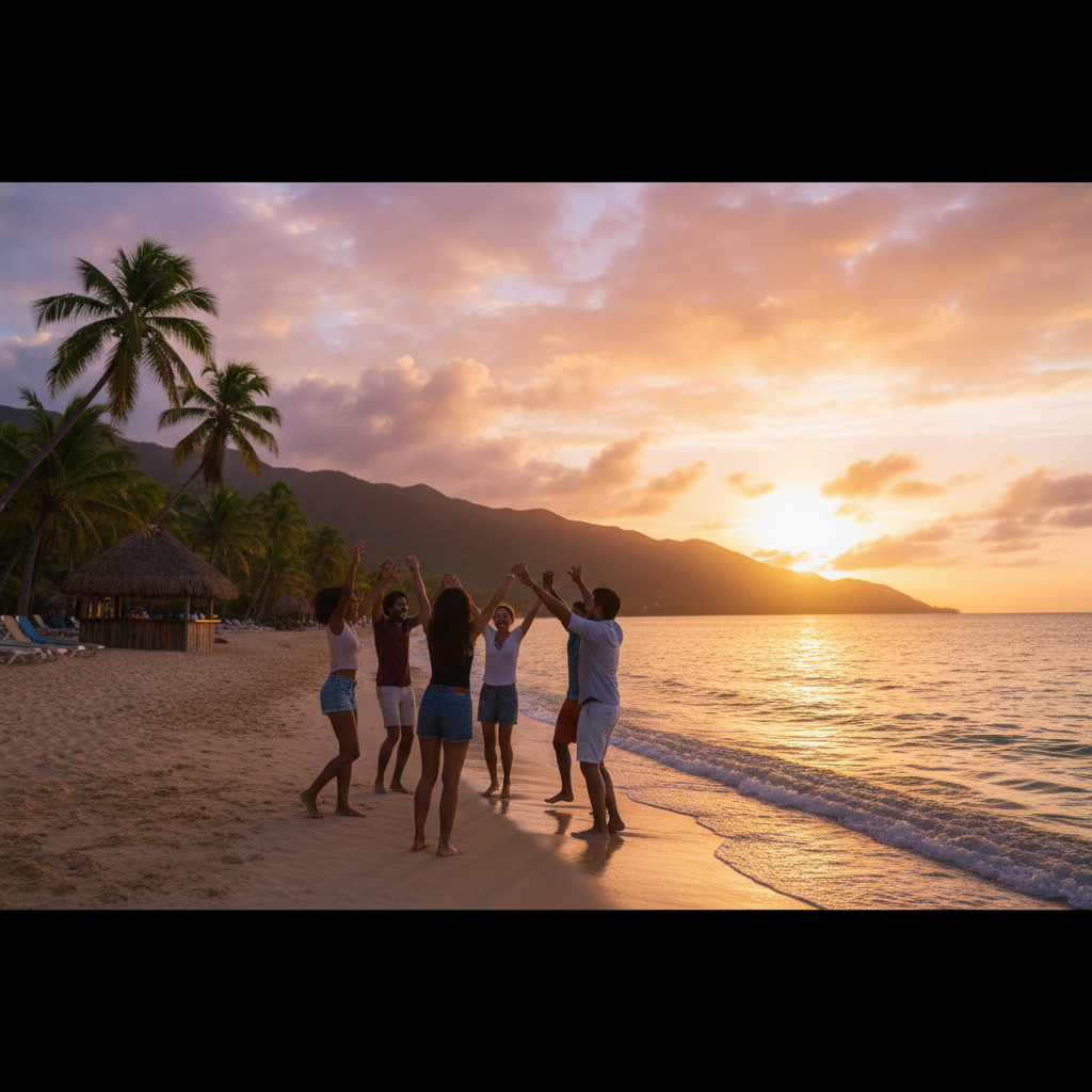 Group of friends joining together Jamaica