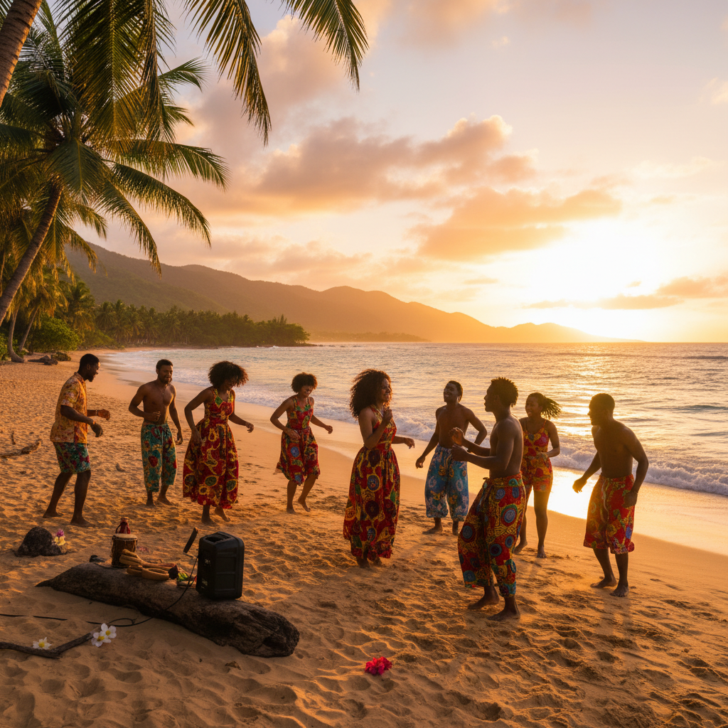 Young Jamaicans dancing outdoors