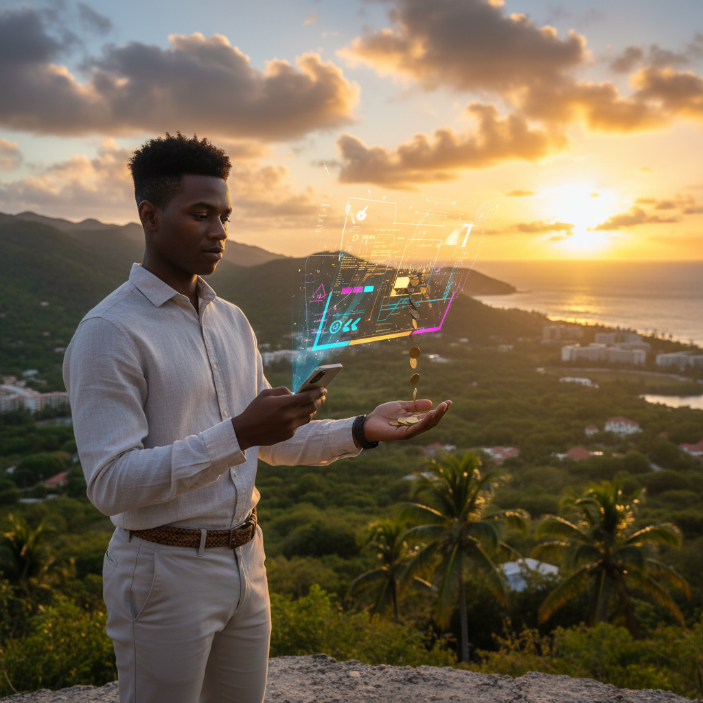 Jamaica young professional smartphone coins digital creative