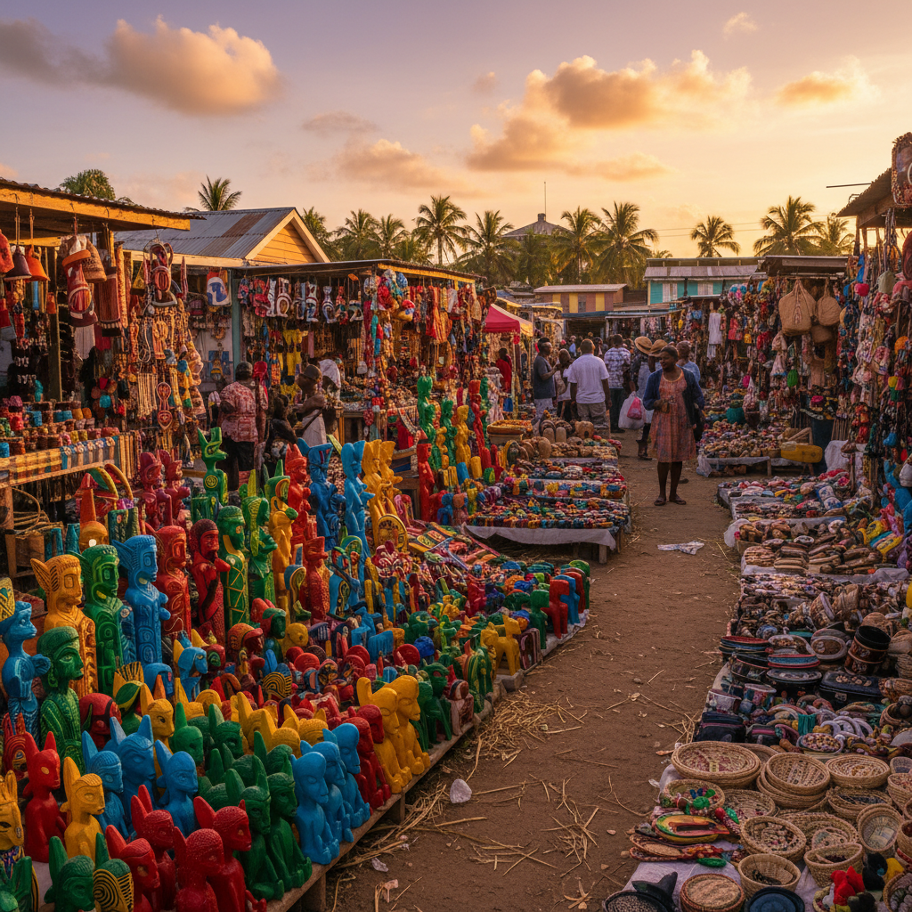 Kingston craft market colorful souvenirs wood carvings