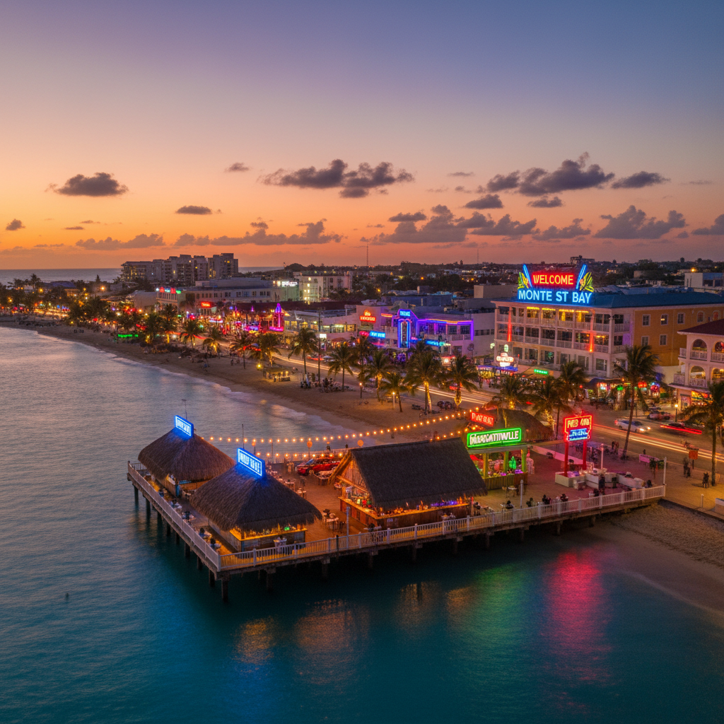 Montego Bay Hip Strip nightlife bar neon lights pier