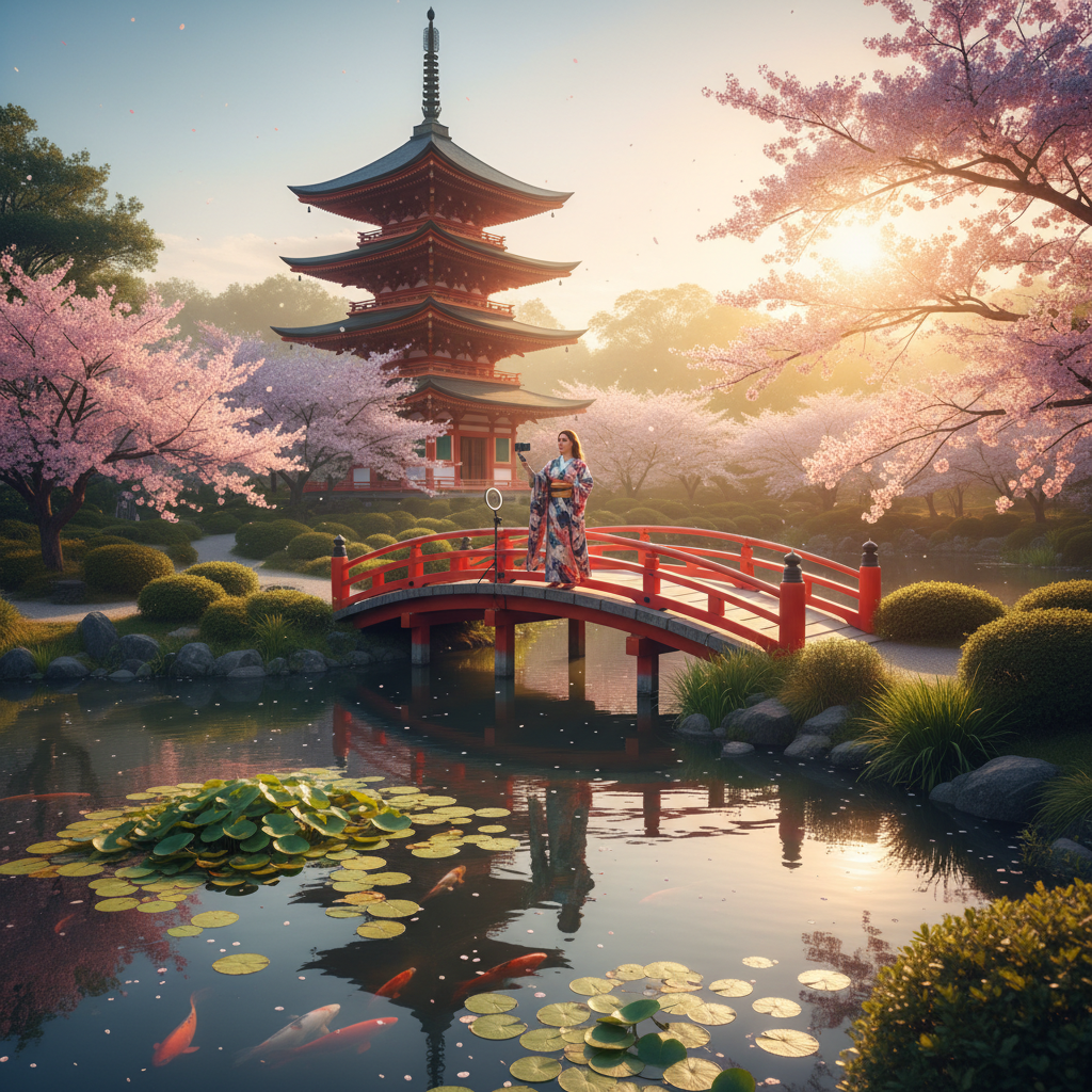 Influencer filming short-form video content in Japan, horizontal