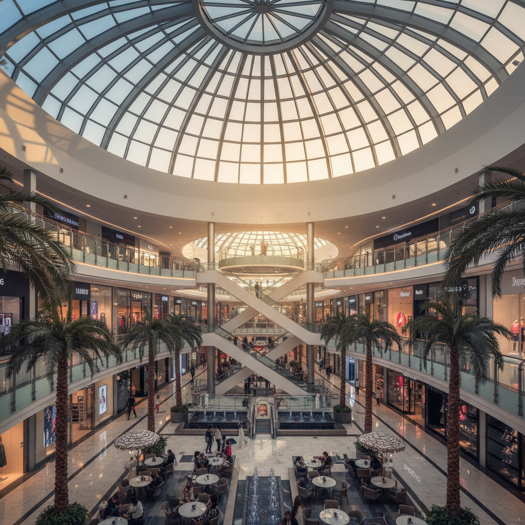 bustling shopping mall in Nur-Sultan, Kazakhstan, diverse shoppers