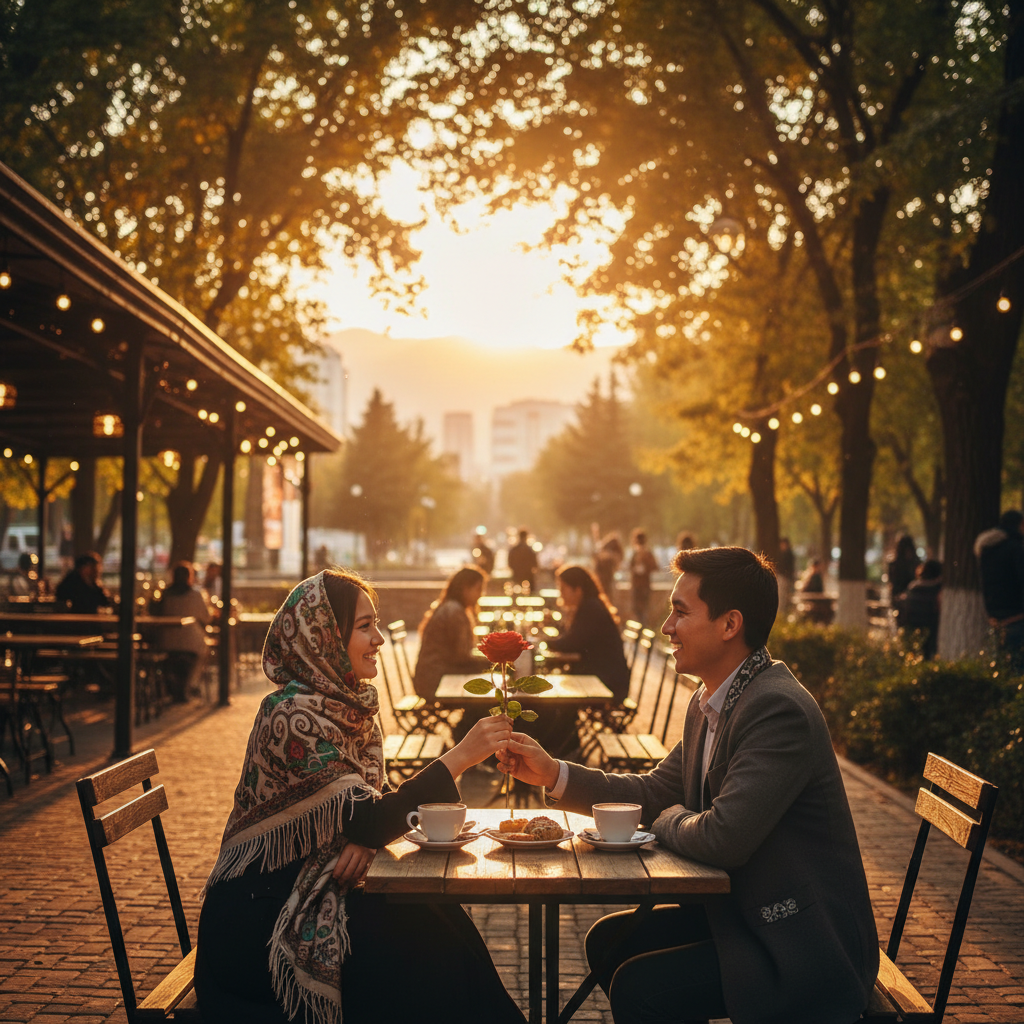 Kyrgyz couple meeting cafe park Bishkek romantic