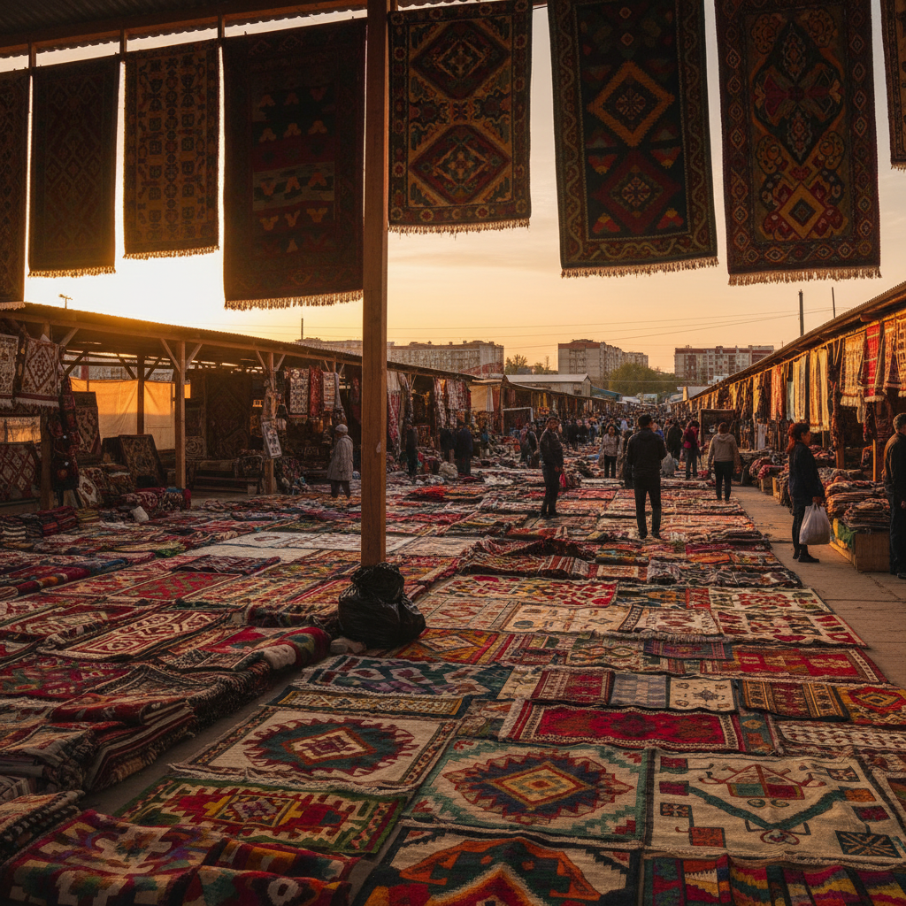Osh Bazaar Bishkek colorful felt carpets handicrafts