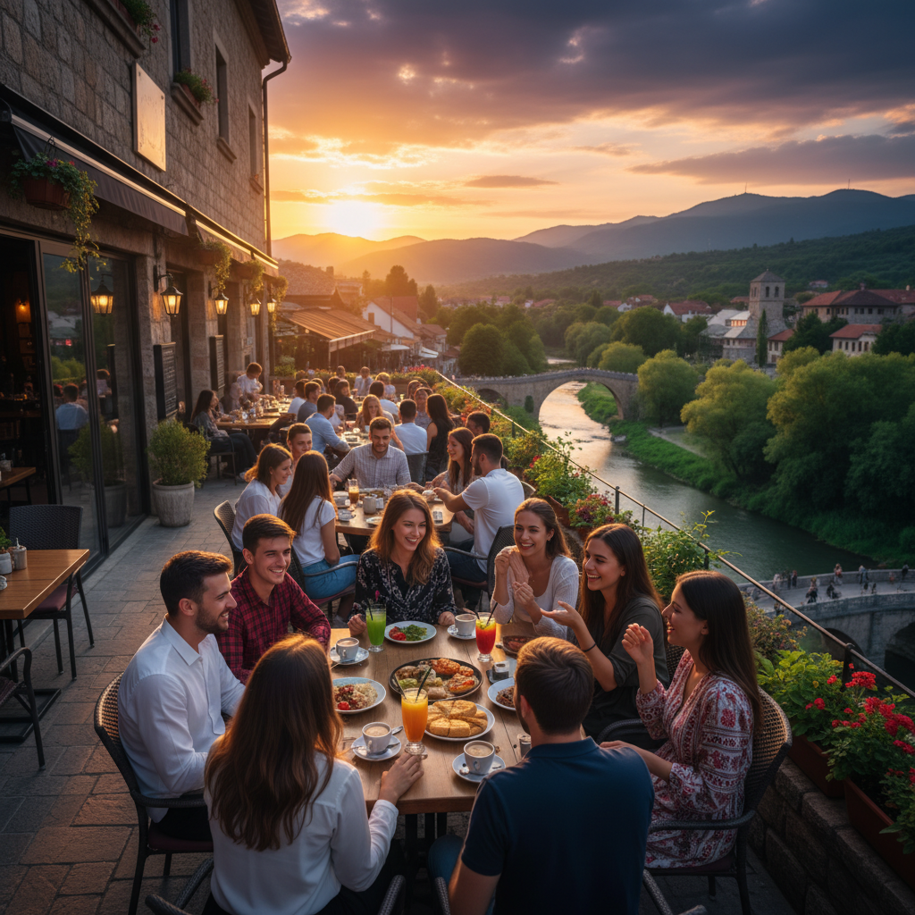 Kosovo diverse young people social gathering connection cafe