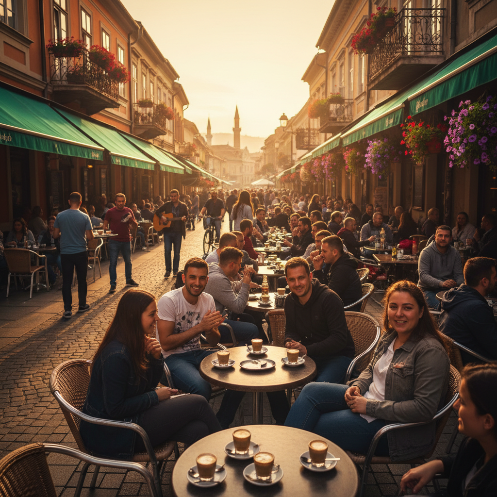Pristina street cafe macchiato coffee culture vibrant scene