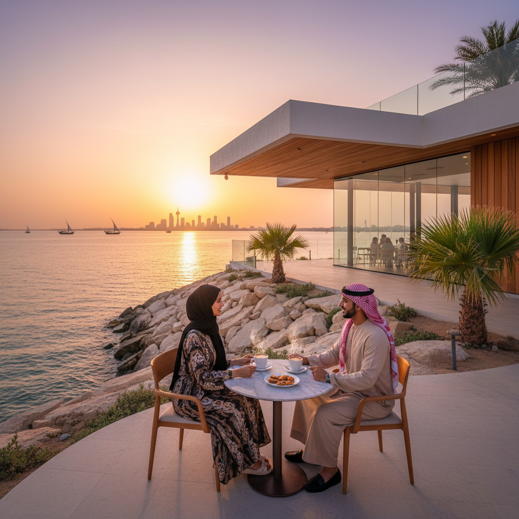 Kuwait couple cafe meeting romantic modern