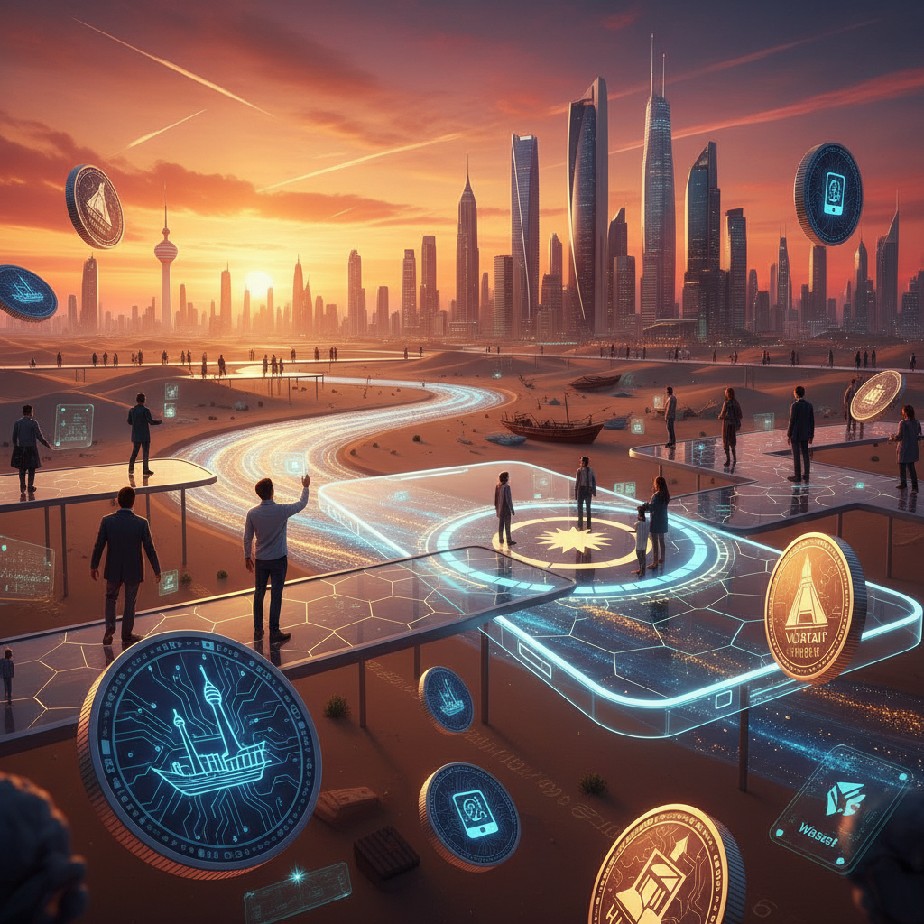 Kuwait smartphone digital economy coins concept modern