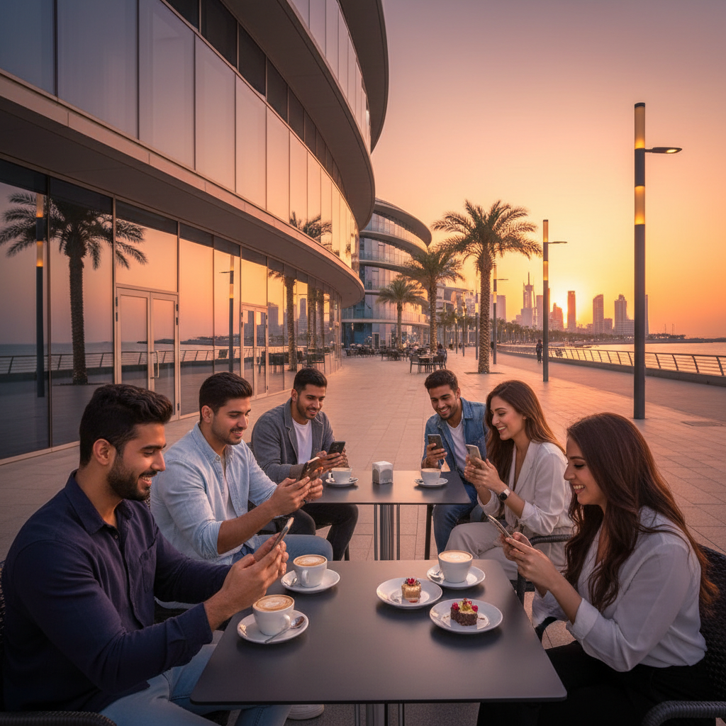 Kuwait young people smartphone cafe social media modern