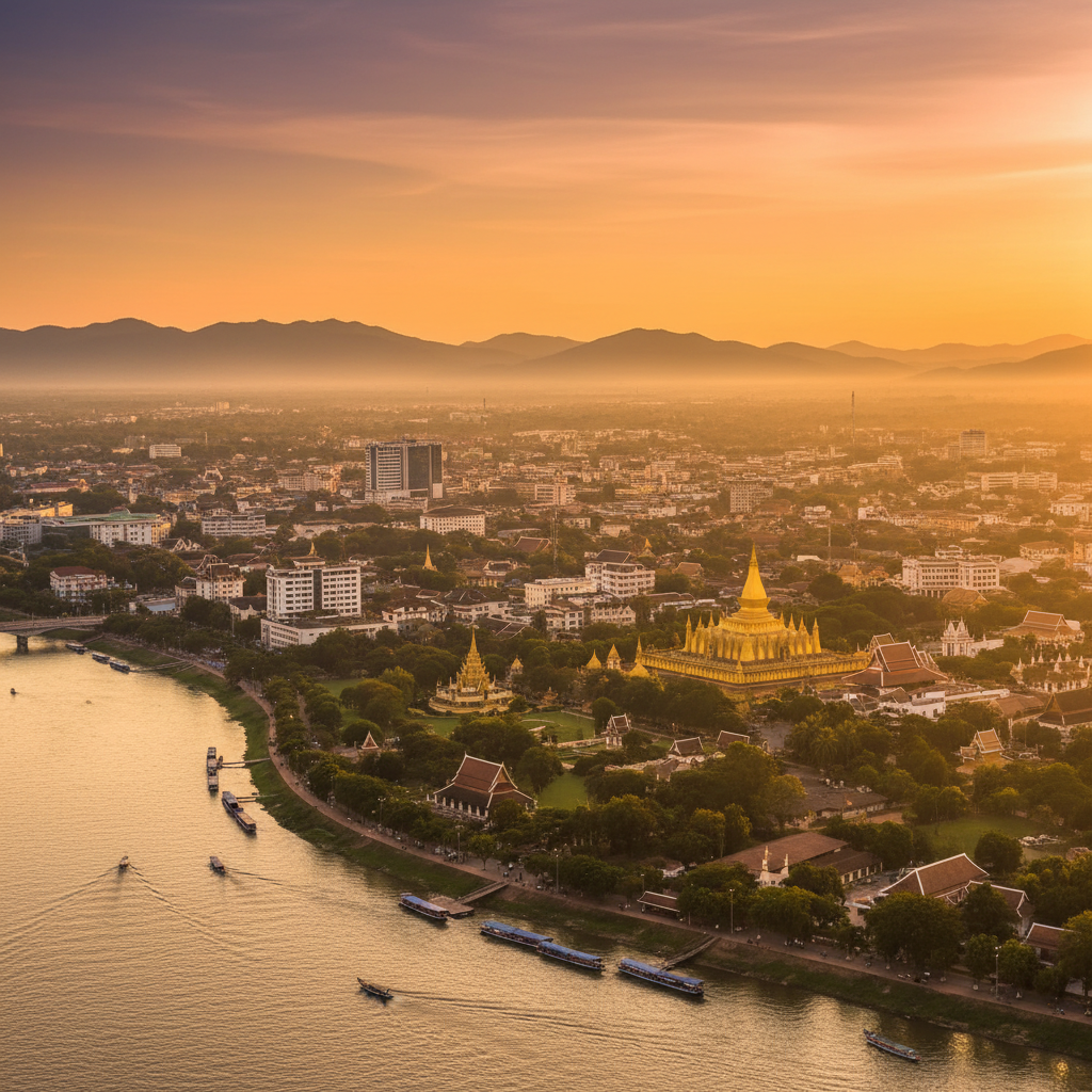 Vientiane cityscape overview Laos horizontal