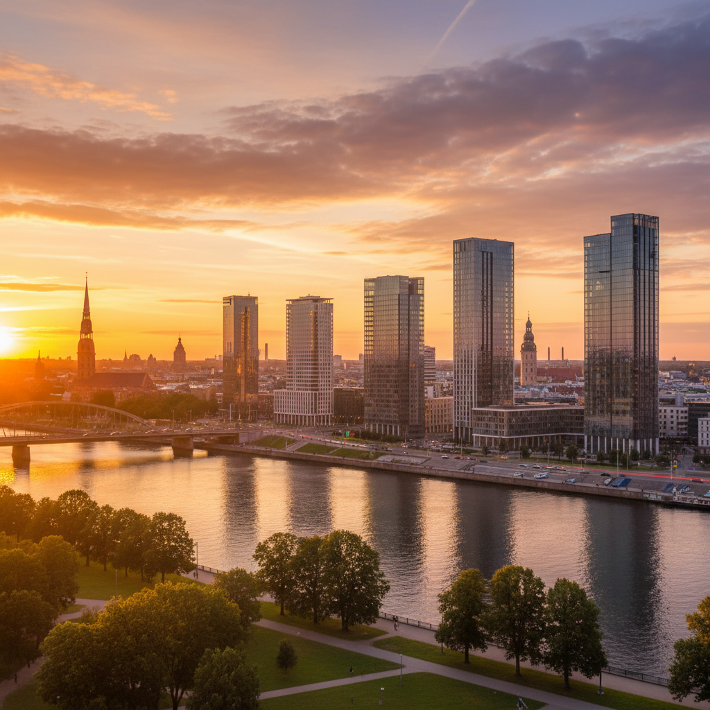 Riga skyline overview modern architecture, Latvia, horizontal photography