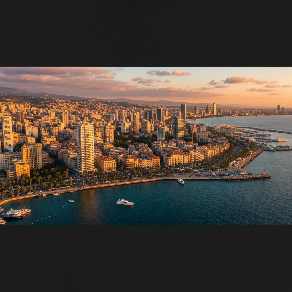 overview of Beirut cityscape, Lebanon, daytime, wide angle