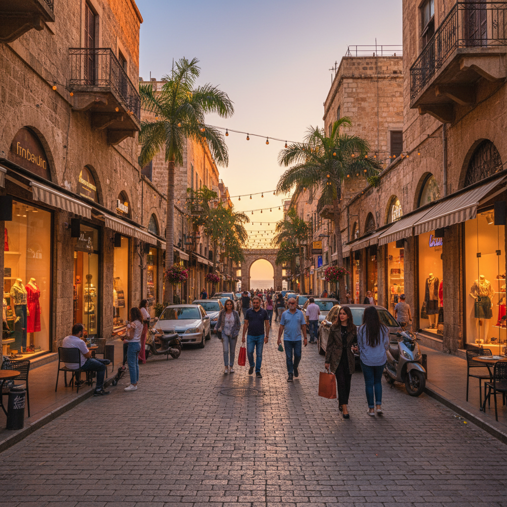 boutique shopping street in Beirut, Lebanon, trendy shops, horizontal