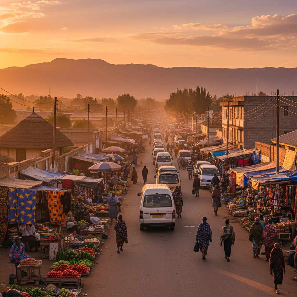 vibrant street scene in Maseru Lesotho, horizontal