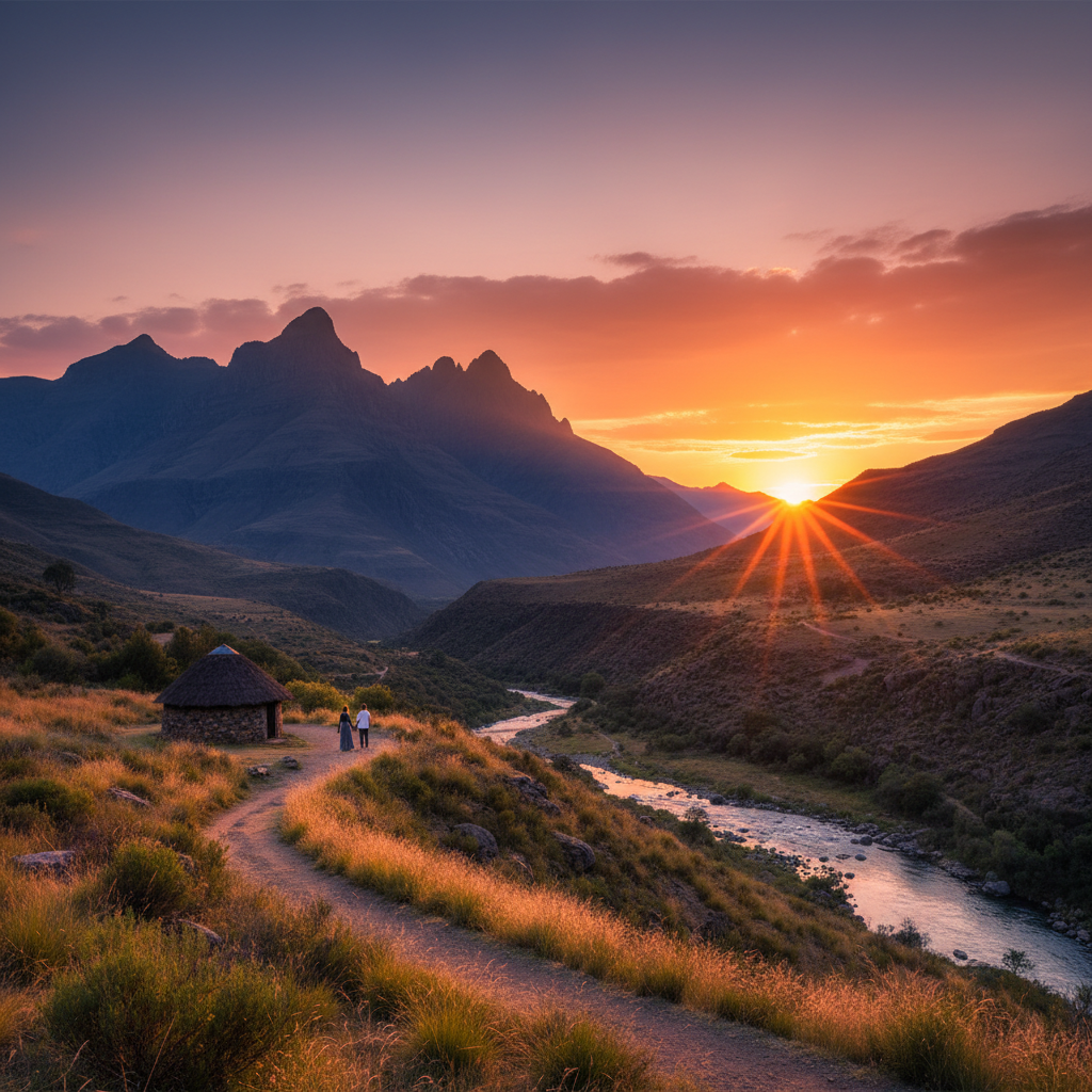 romantic sunset view in Maloti Mountains Lesotho, horizontal