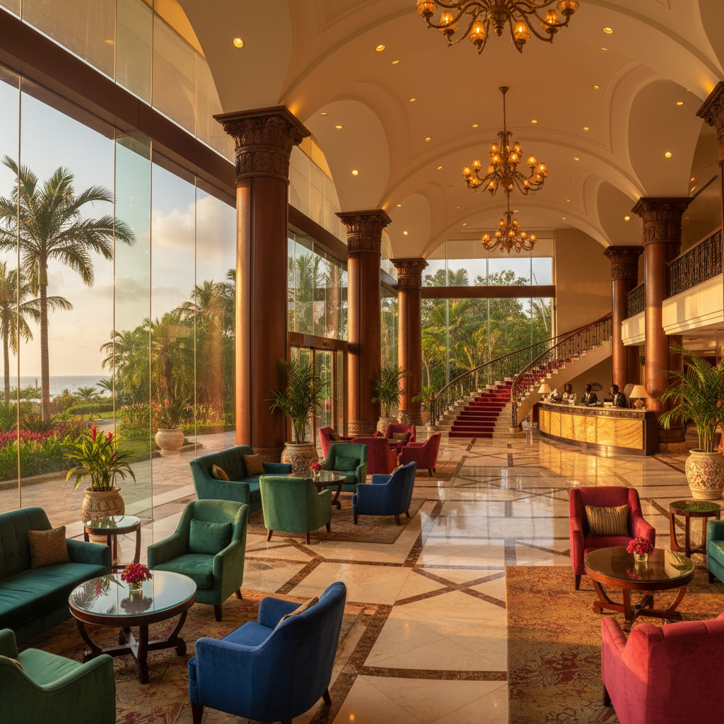 Hotel interior lobby in Monrovia, Liberia, horizontal